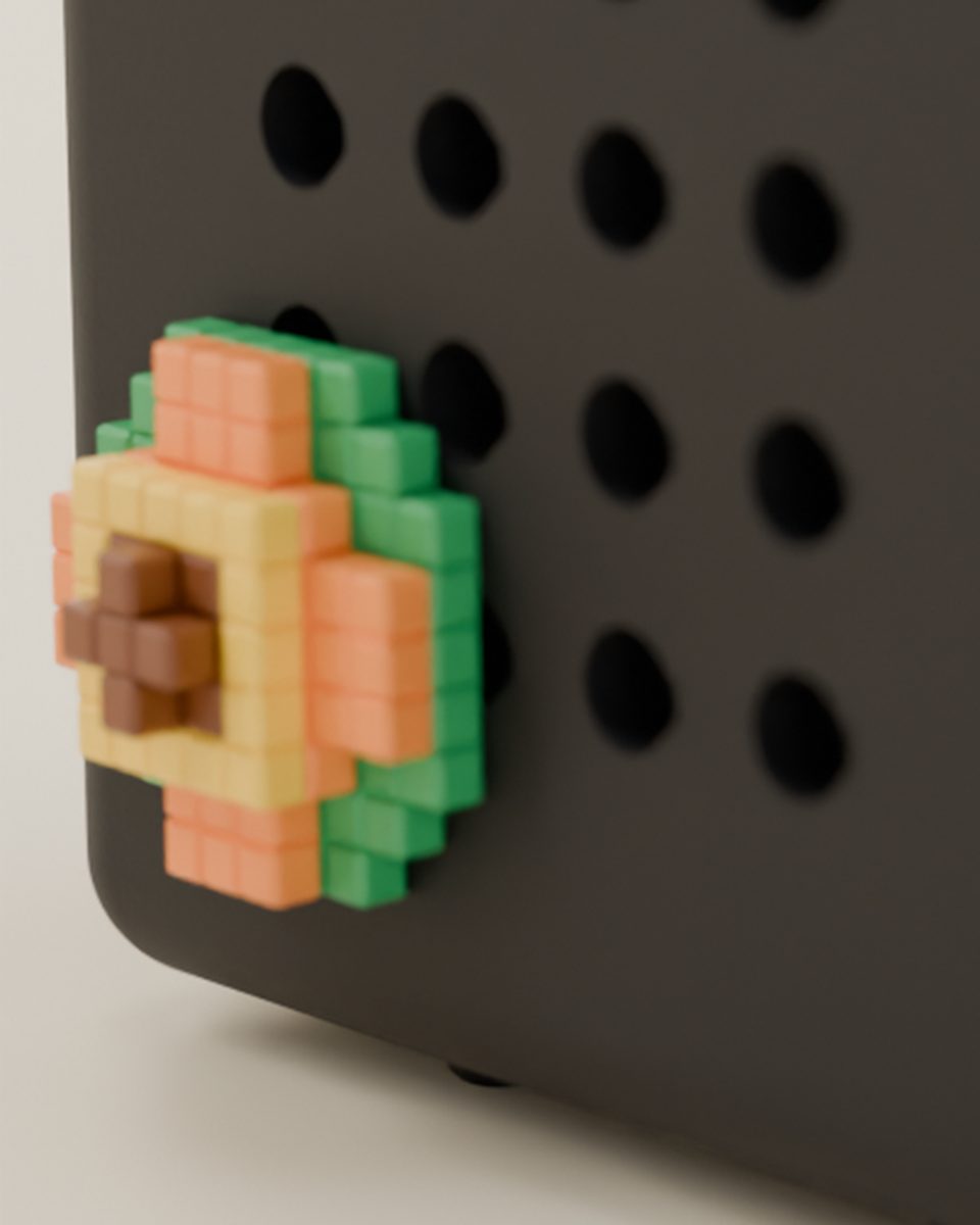 Close-up render of the pixel flower with a black Hollo