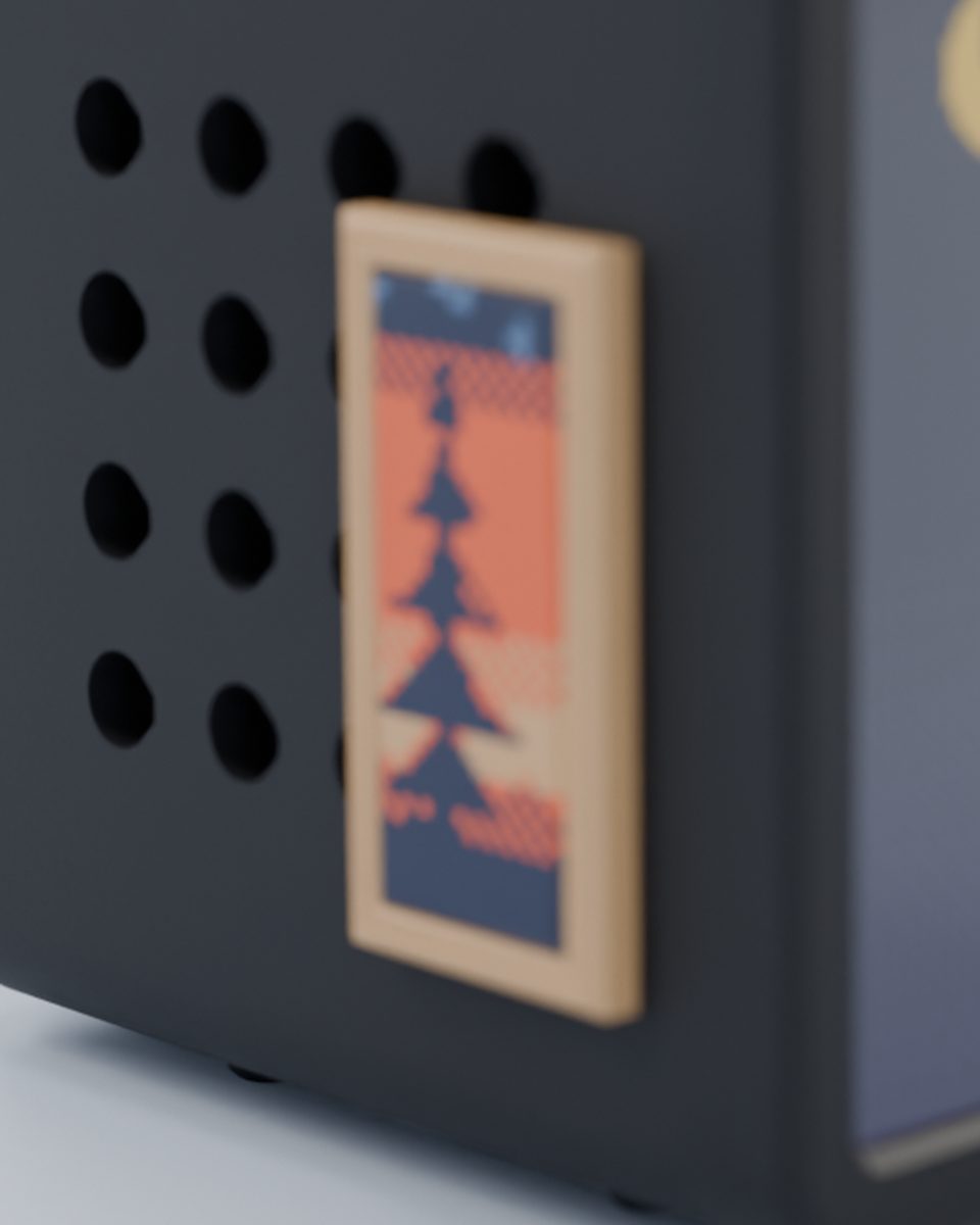 Close-up render of the pine painting with a black Hollo