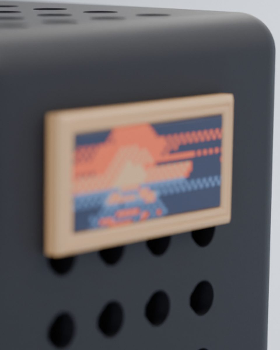 Close-up render of the sunset painting with a black Hollo