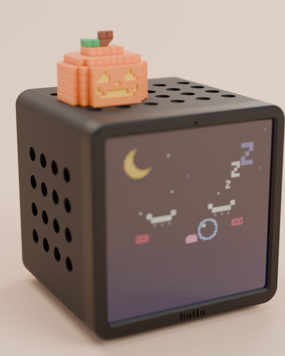 Rendered studio shot: a black Hollo with the classic pumpkin