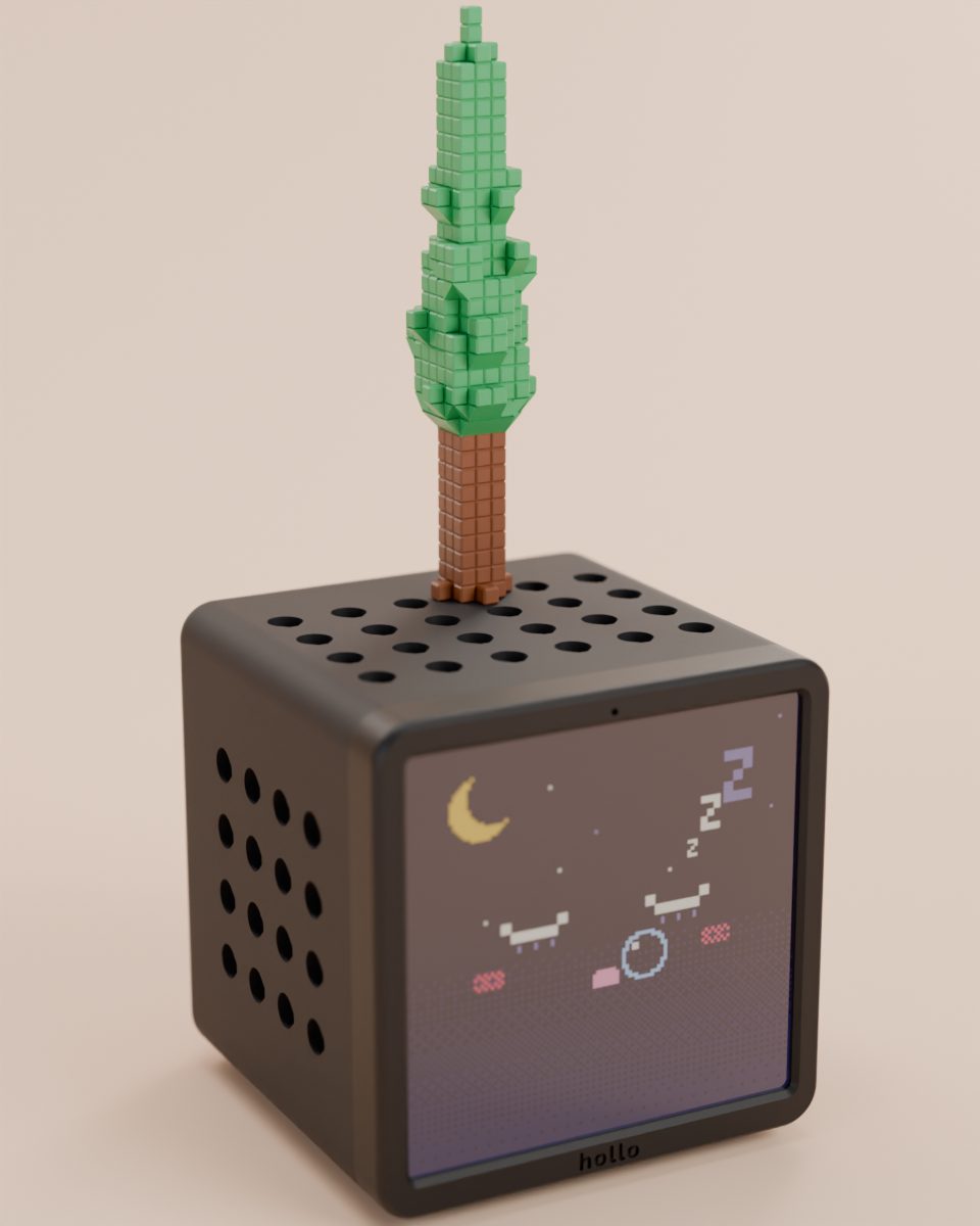 Rendered studio shot: a black Hollo with the redwood tree