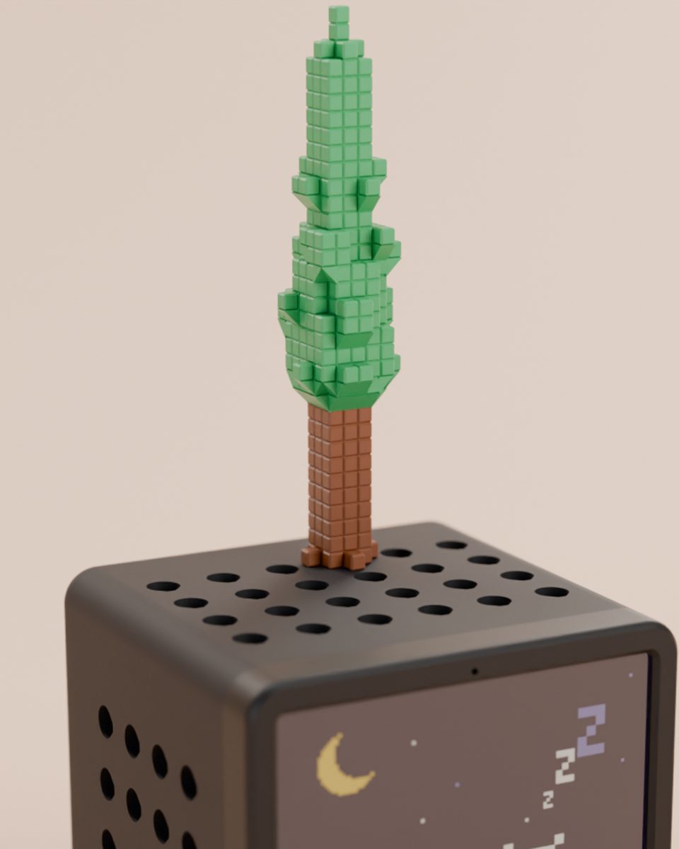 Close-up render of the redwood tree with a black Hollo