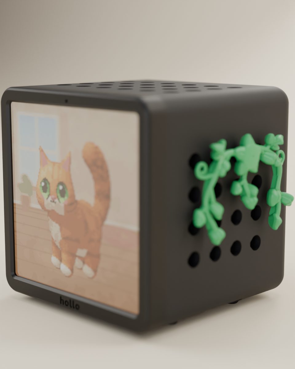 Rendered studio shot: a black Hollo with the vine spray