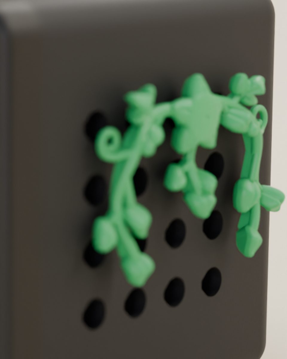 Close-up render of the vine spray with a black Hollo
