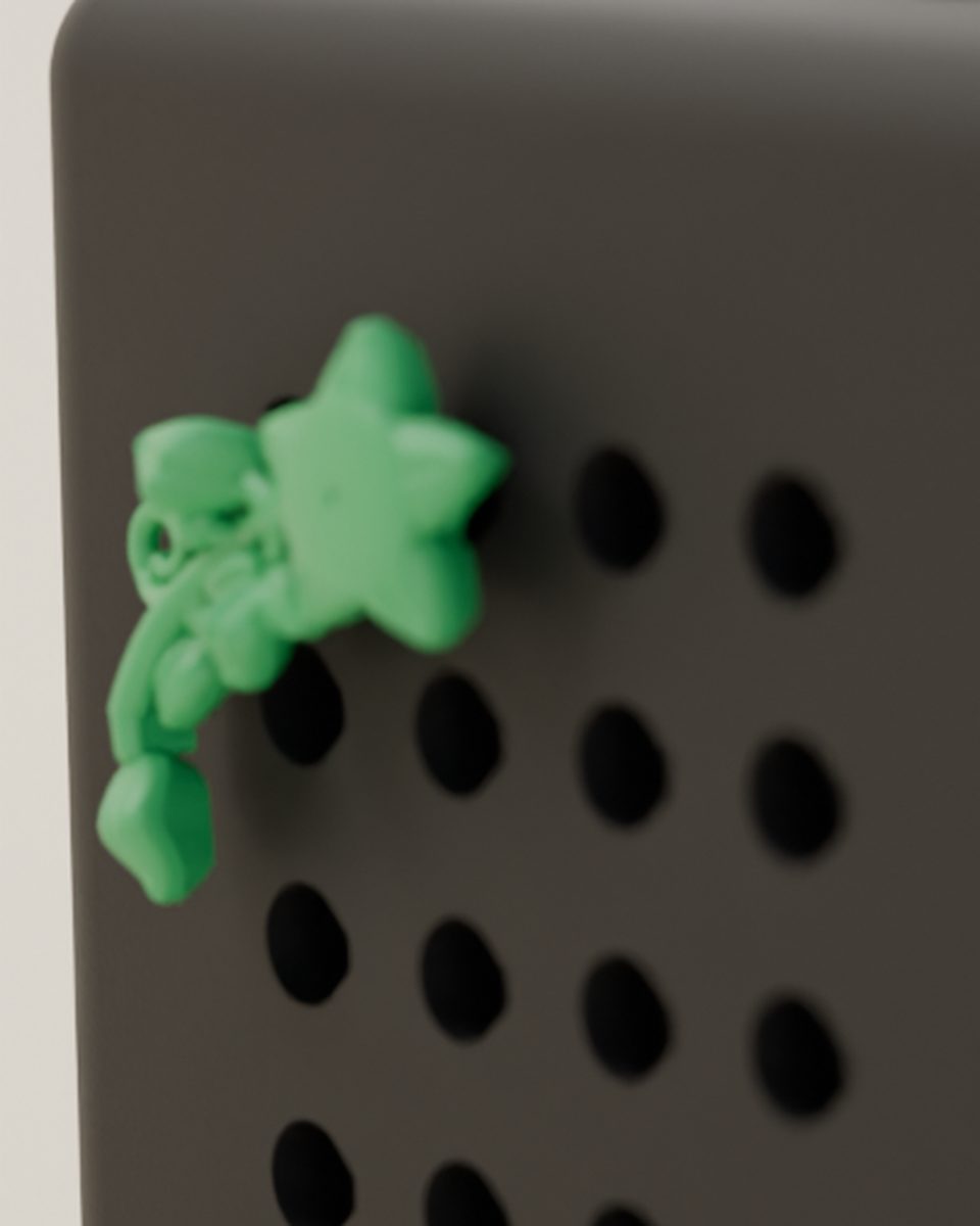 Close-up render of the vine sprig (left-curling) with a black Hollo