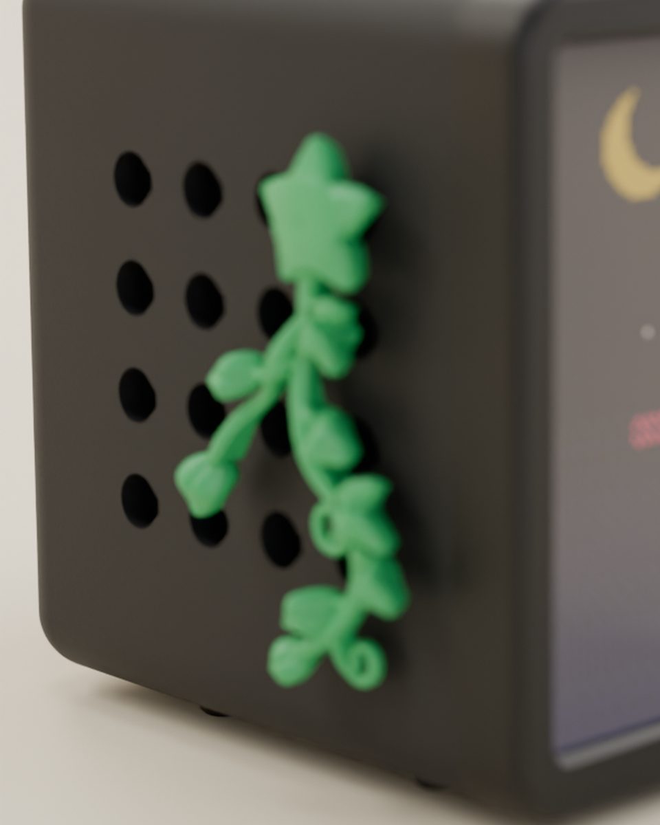 Close-up render of the trailing vine (left-curling) with a black Hollo