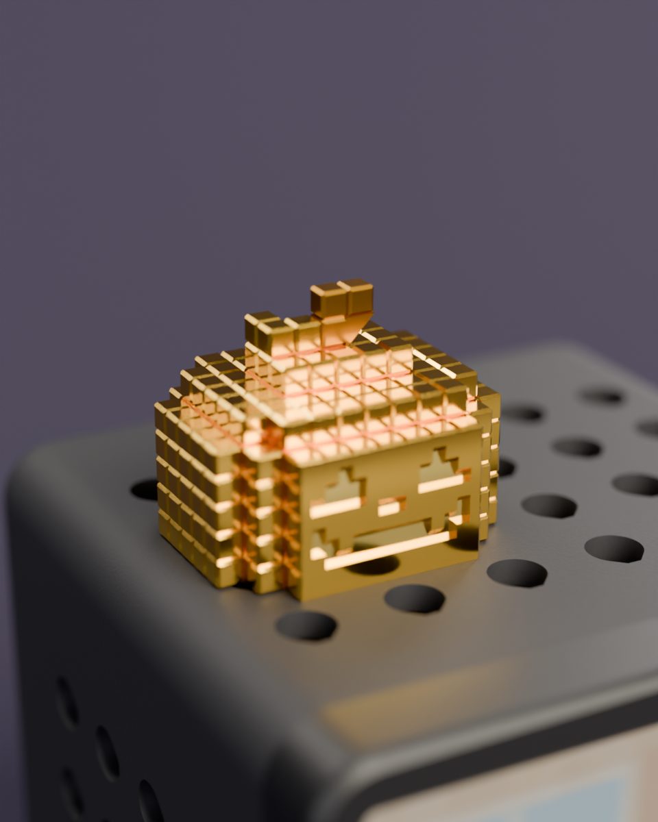 Rendered studio shot: the classic pumpkin in its Golden finish, polished gold